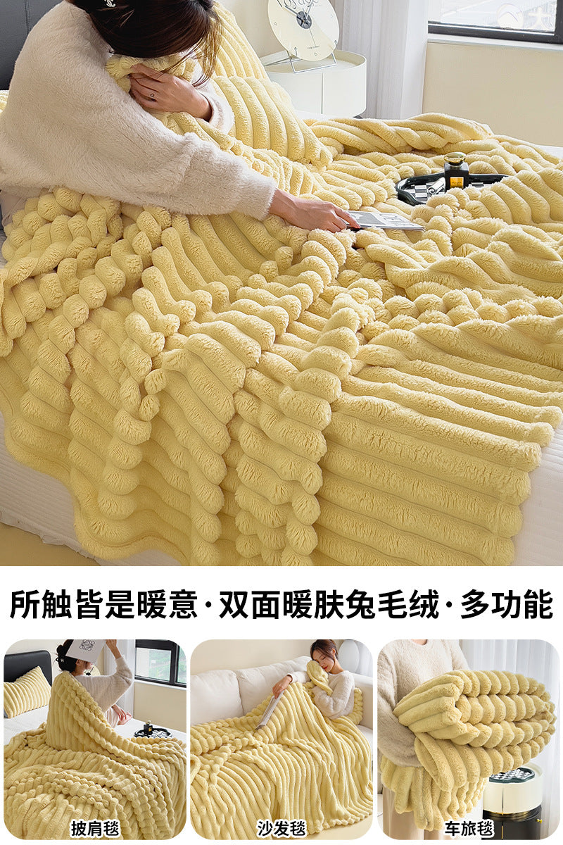 Rabbit Plush Blanket Double Thick Thick Cover Blanket Nap Shawl Blanket Sofa Small Blanket Coral Fleece Sheets