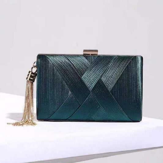 2021 Evening Bag Evening Bag Fashion Women&#039;s Bag Satin Woven Small Square Bag Tassel Banquet Dress Crossbody Small Bag