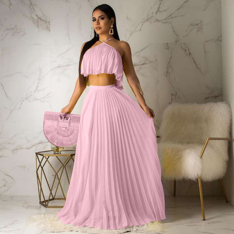 New Fashionable Pleated High-temperature Shaping Two-layer Fabric Mainstream Two-piece Set