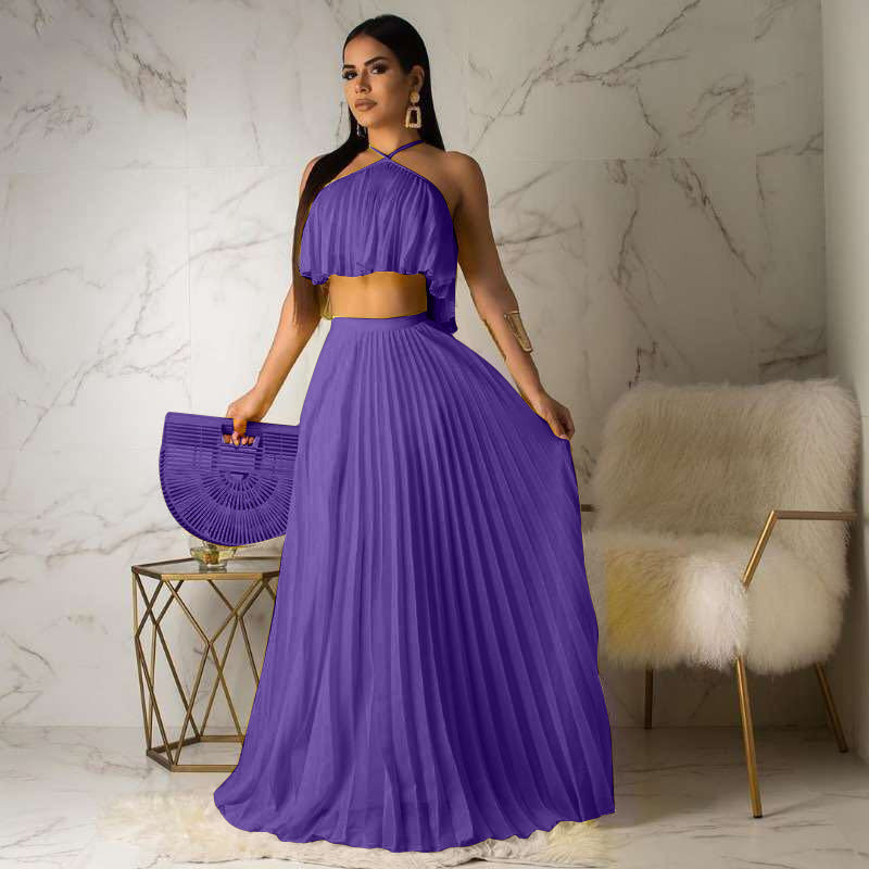 New Fashionable Pleated High-temperature Shaping Two-layer Fabric Mainstream Two-piece Set