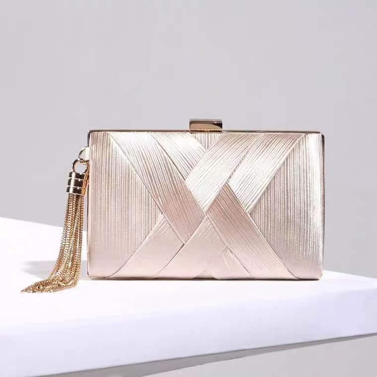 2021 Evening Bag Evening Bag Fashion Women&#039;s Bag Satin Woven Small Square Bag Tassel Banquet Dress Crossbody Small Bag