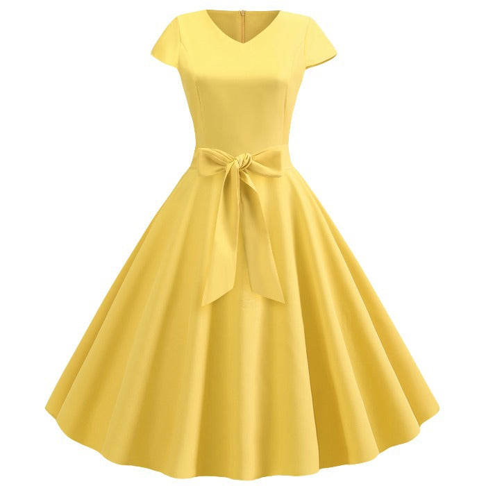 Summer V-neck Solid Color Sleeve Dress Bottoming Skirt 10 Colors 5 Sizes Summer Women&#039;s Skirt