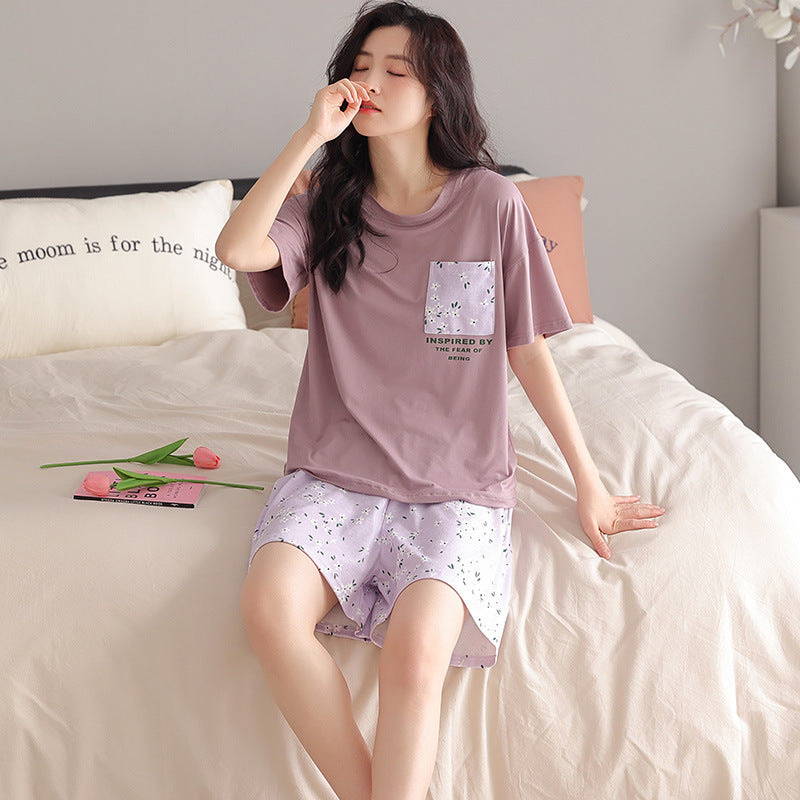 Pajamas Women&#039;s Summer New Short-sleeved Shorts Thin Loose Plus Size Fat Sister Japanese Home Wear