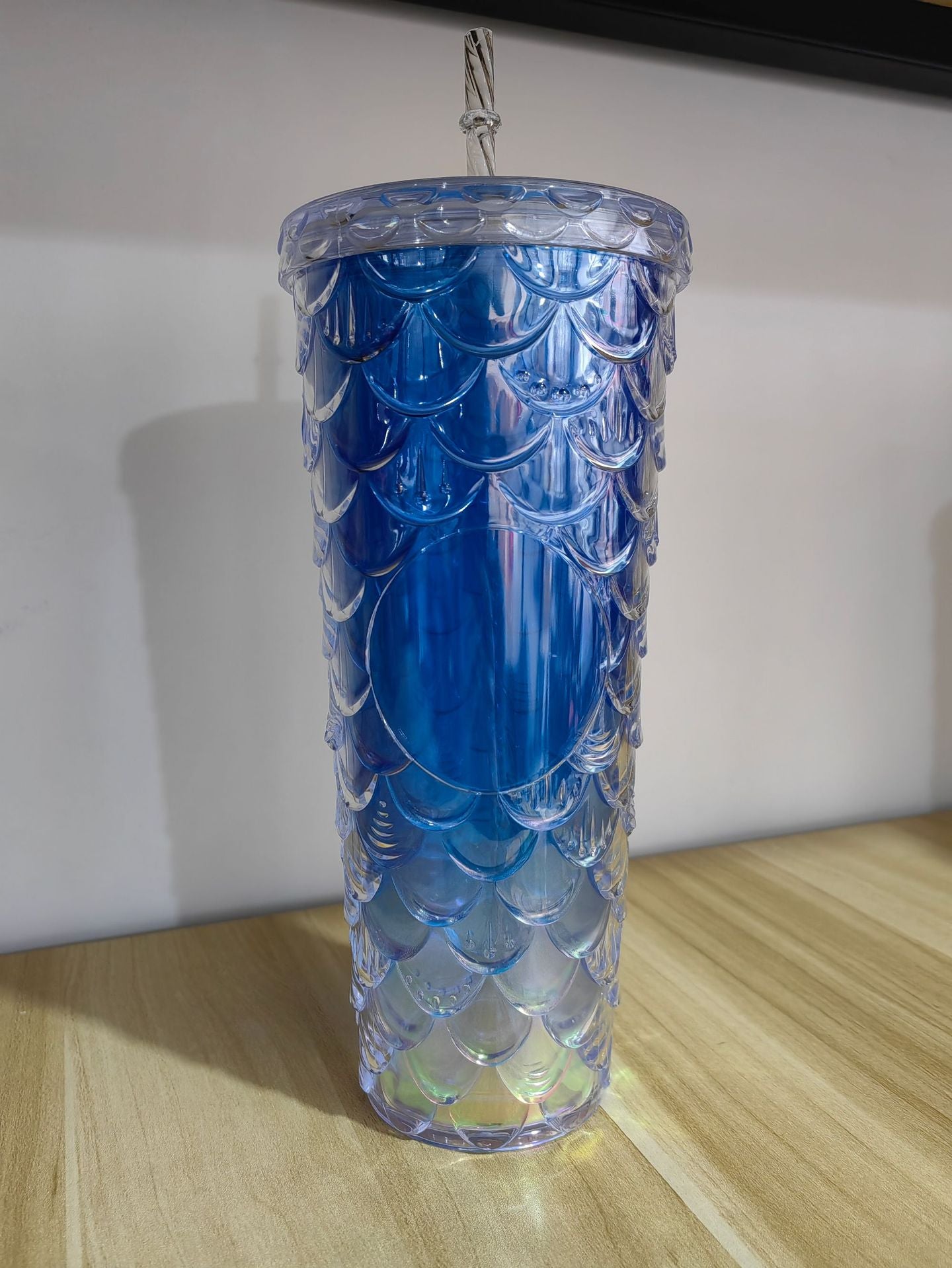 Fish Scale Cup Double-layer Straw Cup 710ml Large-capacity Mermaid Cup Plastic Cup