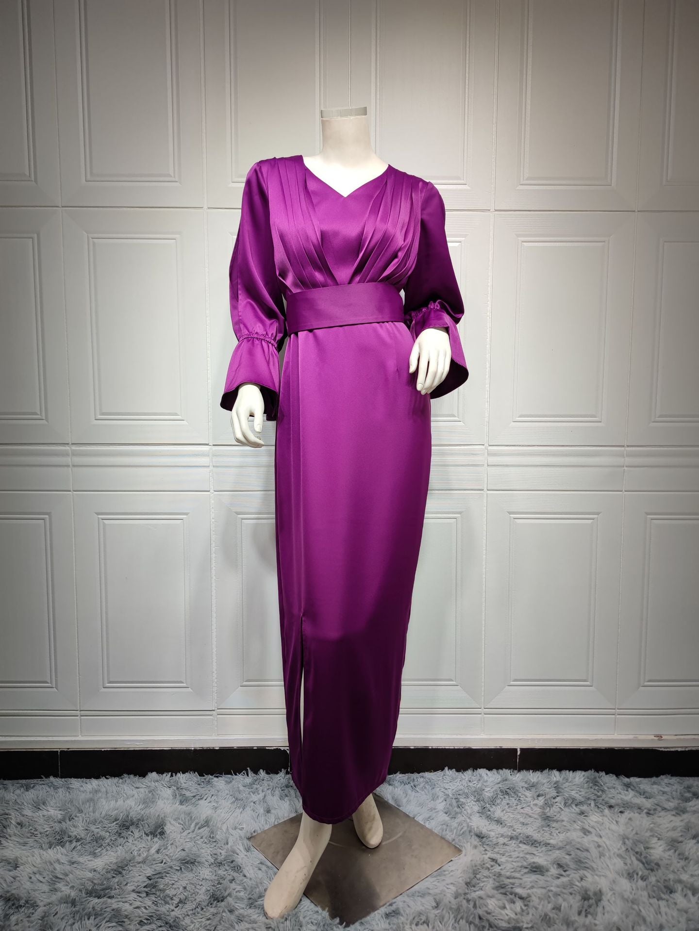 MQ045 Soft And Elegant Tunic Dress Cross-border European And American Evening Dress Dubai Satin Dress