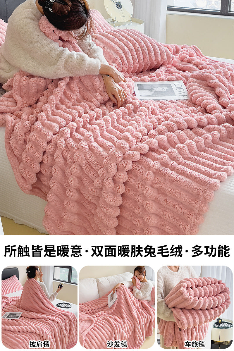 Rabbit Plush Blanket Double Thick Thick Cover Blanket Nap Shawl Blanket Sofa Small Blanket Coral Fleece Sheets