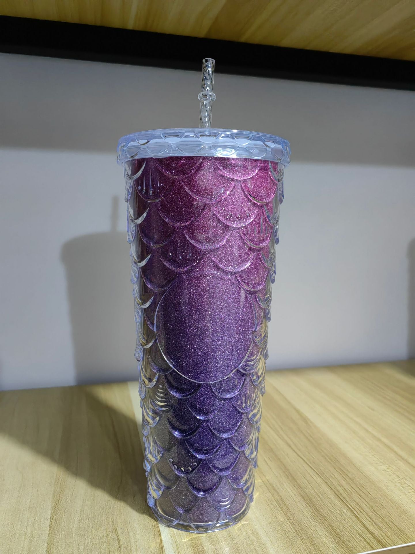 Fish Scale Cup Double-layer Straw Cup 710ml Large-capacity Mermaid Cup Plastic Cup