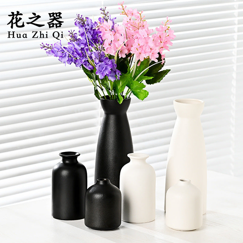 Flower Set Ceramic Vase Suit Ornaments Home Living Room Flower Set Of Three White Decorative Vase