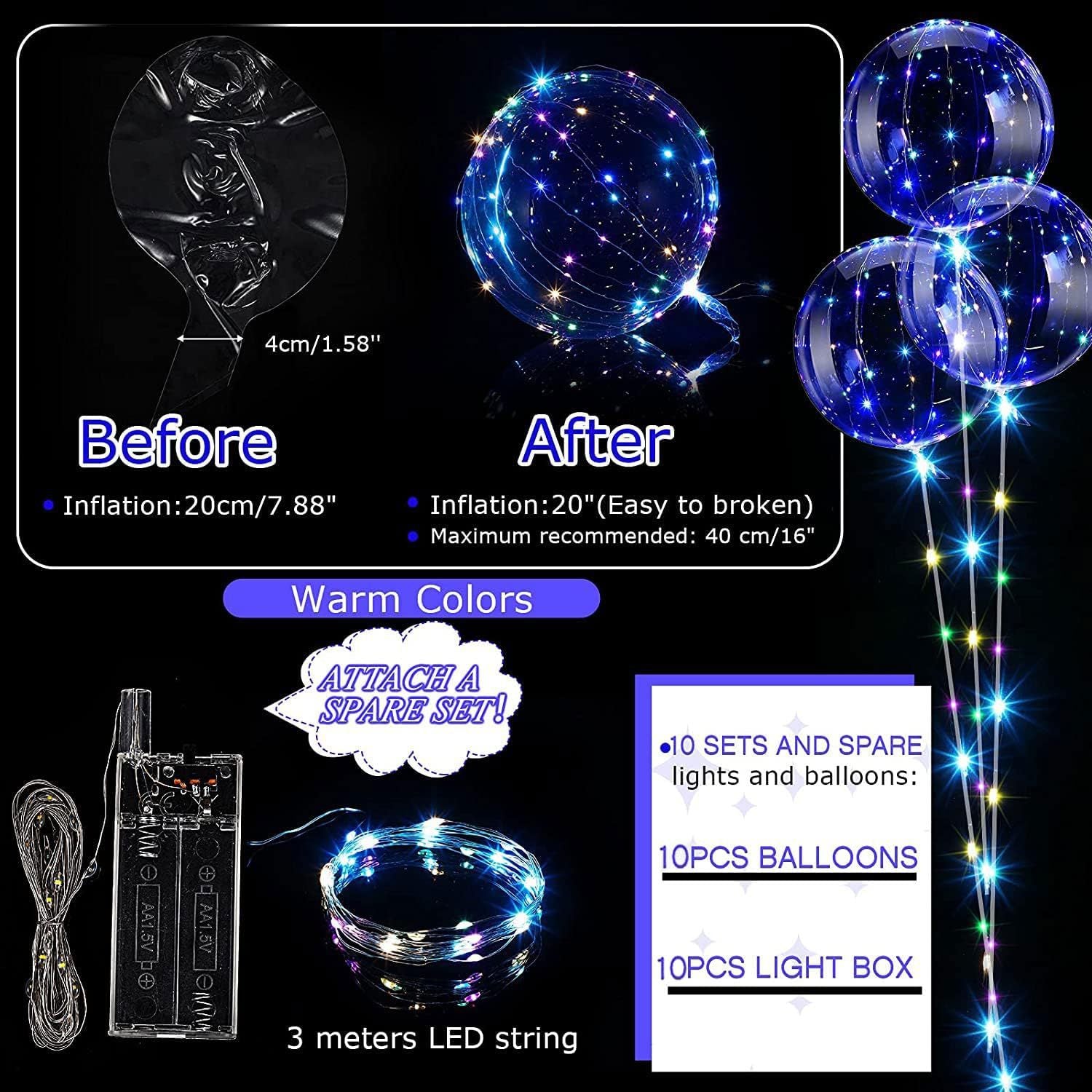 2 Battery Boxes Floating In The Air With Sparkling Balloons 3 Meters Light Cord Wholesale Supply Cross-border Hot Selling Party Bobo Ball