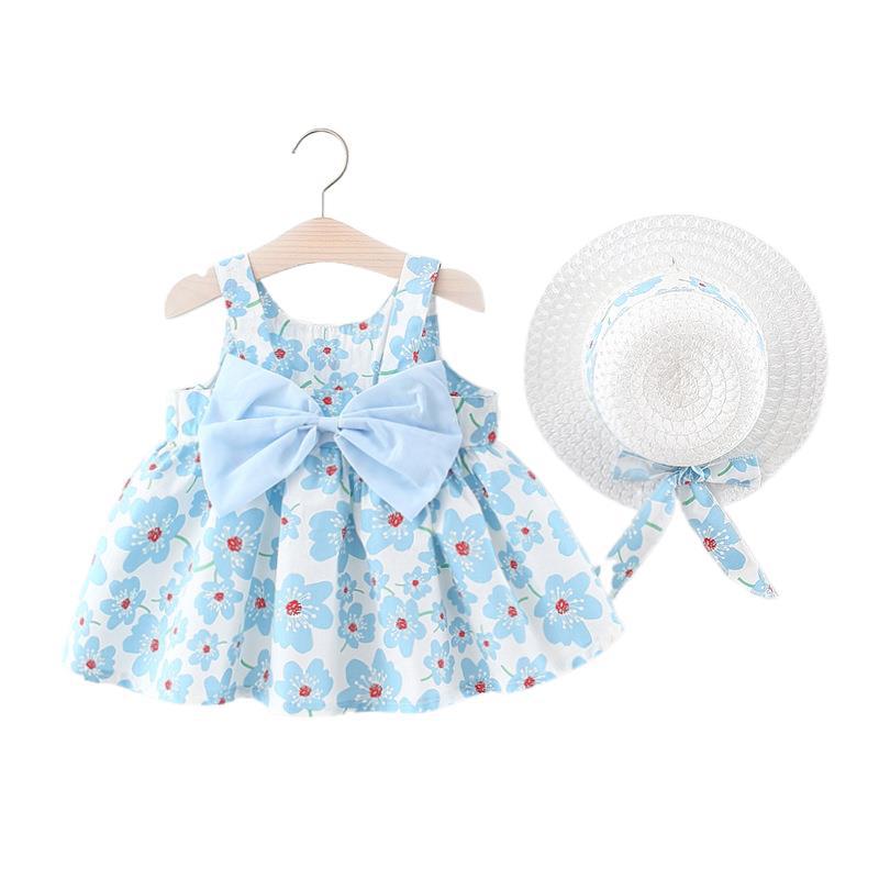 Girls Dress New Summer Children&amp;amp;amp;amp;#039;s Vest Sling Skirt Baby Western Style Sleeveless Floral Skirt With Hat