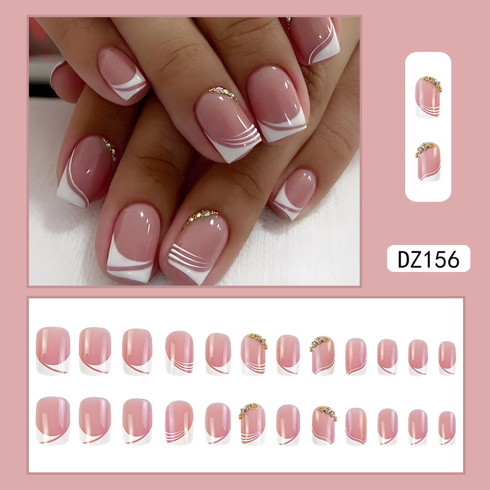 Simple French Style Short Nails Pure Desire To Pile Diamond Manicure Pieces Cross-border False Nails Press On Nails