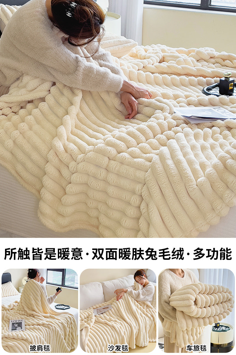 Rabbit Plush Blanket Double Thick Thick Cover Blanket Nap Shawl Blanket Sofa Small Blanket Coral Fleece Sheets