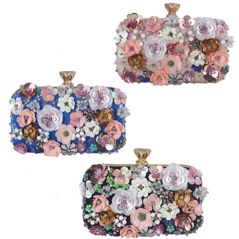 New Cross-border Dinner Bag Handmade Flower Banquet Bag Party Ladies Clutch Bag Evening Beaded Embroidery Bag