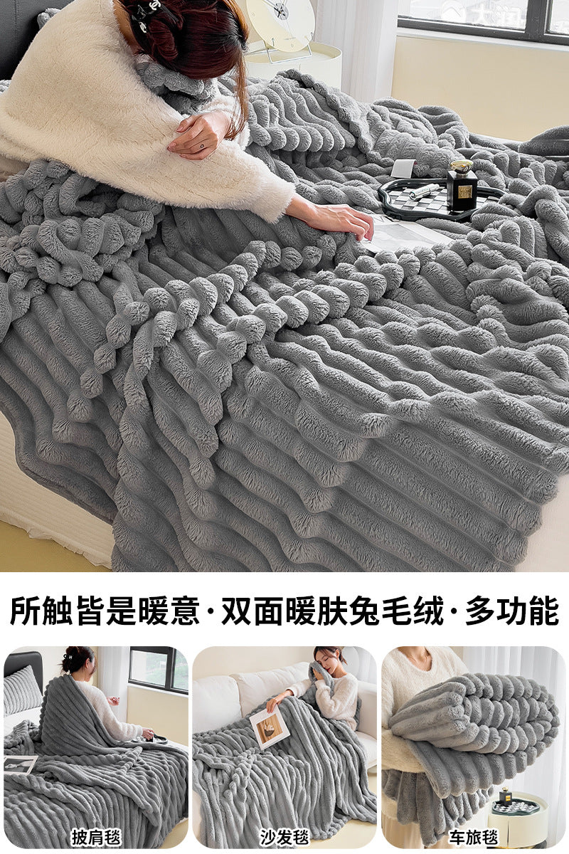 Rabbit Plush Blanket Double Thick Thick Cover Blanket Nap Shawl Blanket Sofa Small Blanket Coral Fleece Sheets