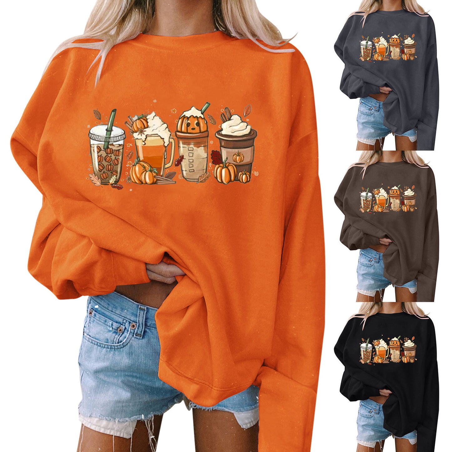 Halloween Women&#039;s Casual Printed Round Neck Loose Long Sleeve Hooded Sweatshirt Top