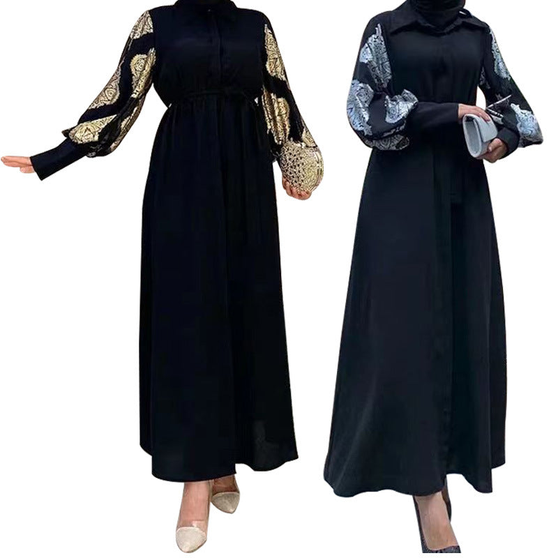 M2263 Amazon European And American Hot Sale New Solid Color Lapel Belt Fashion Elegant Commuting Muslim Dress