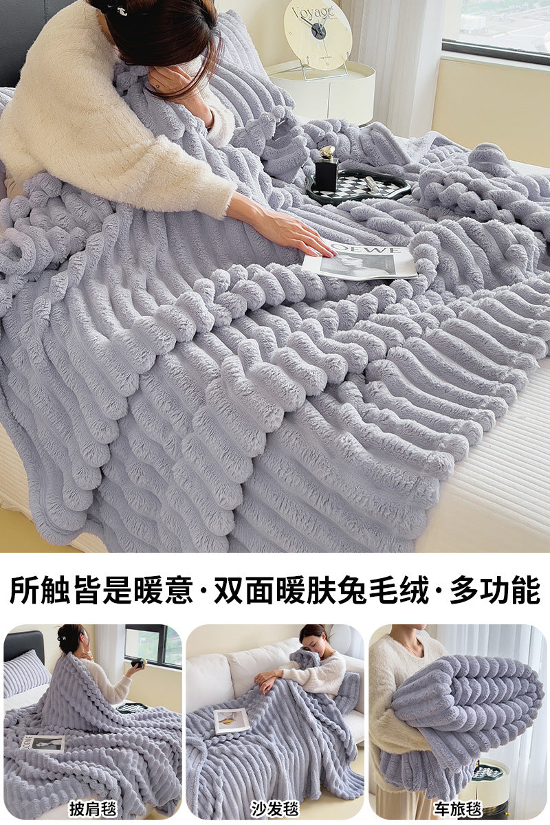 Rabbit Plush Blanket Double Thick Thick Cover Blanket Nap Shawl Blanket Sofa Small Blanket Coral Fleece Sheets