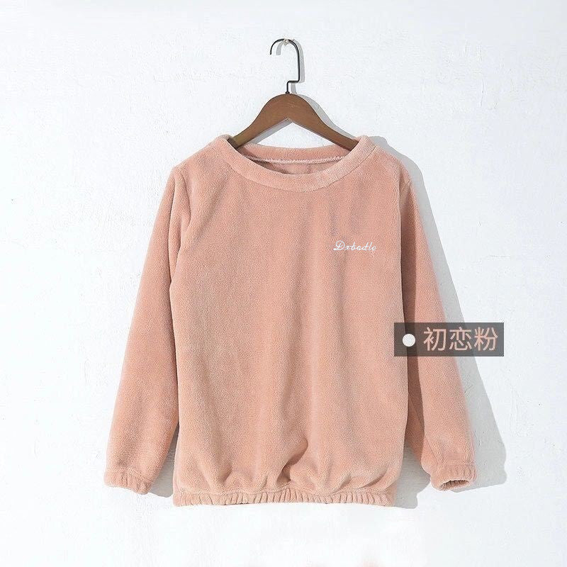 Coral Velvet Warm Clothes Autumn And Winter New Pajamas Women&#039;s Outer Wear Long-sleeved Velvet Thickened Home Clothes Tops Warm Pants Trendy